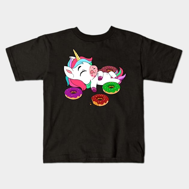 Cute Donut Eating Unicorn Gift Baking Doughnut Adult Kids Print Kids T-Shirt by Linco